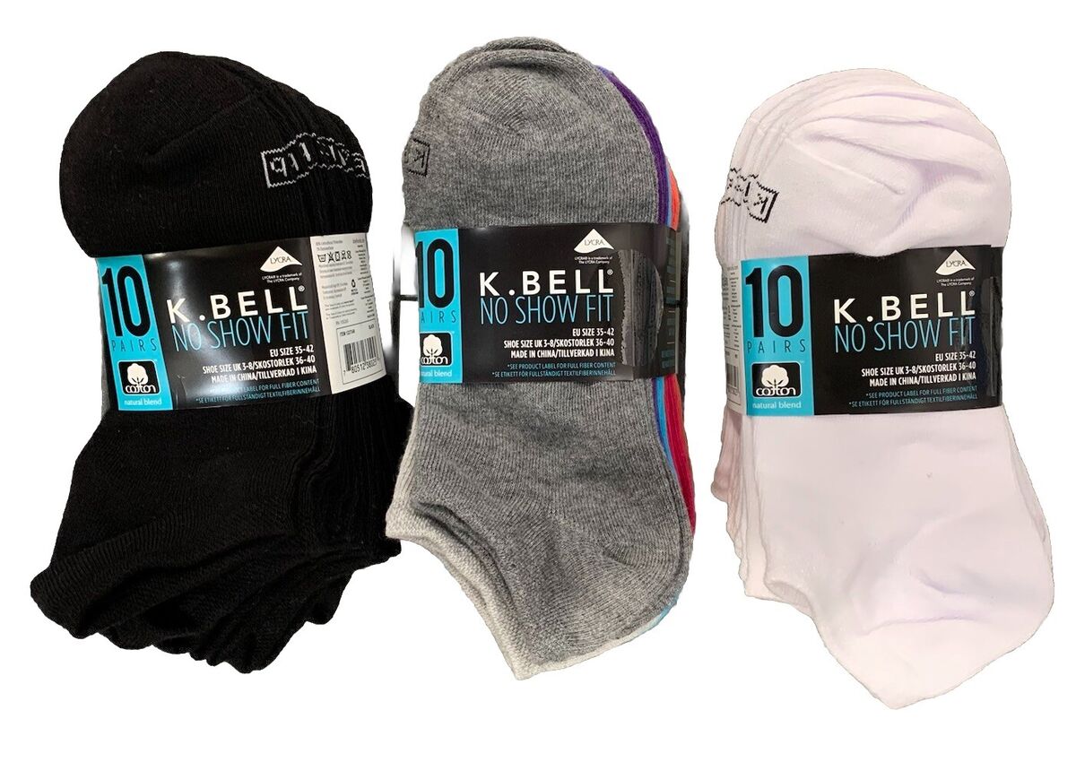K Bell Ladies No Show Sock 10 Pack In 3 Colours and In One