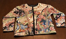 Handmade Quilted Coat Jacket Patchwork Embellished Asian Oriental Print Flowers