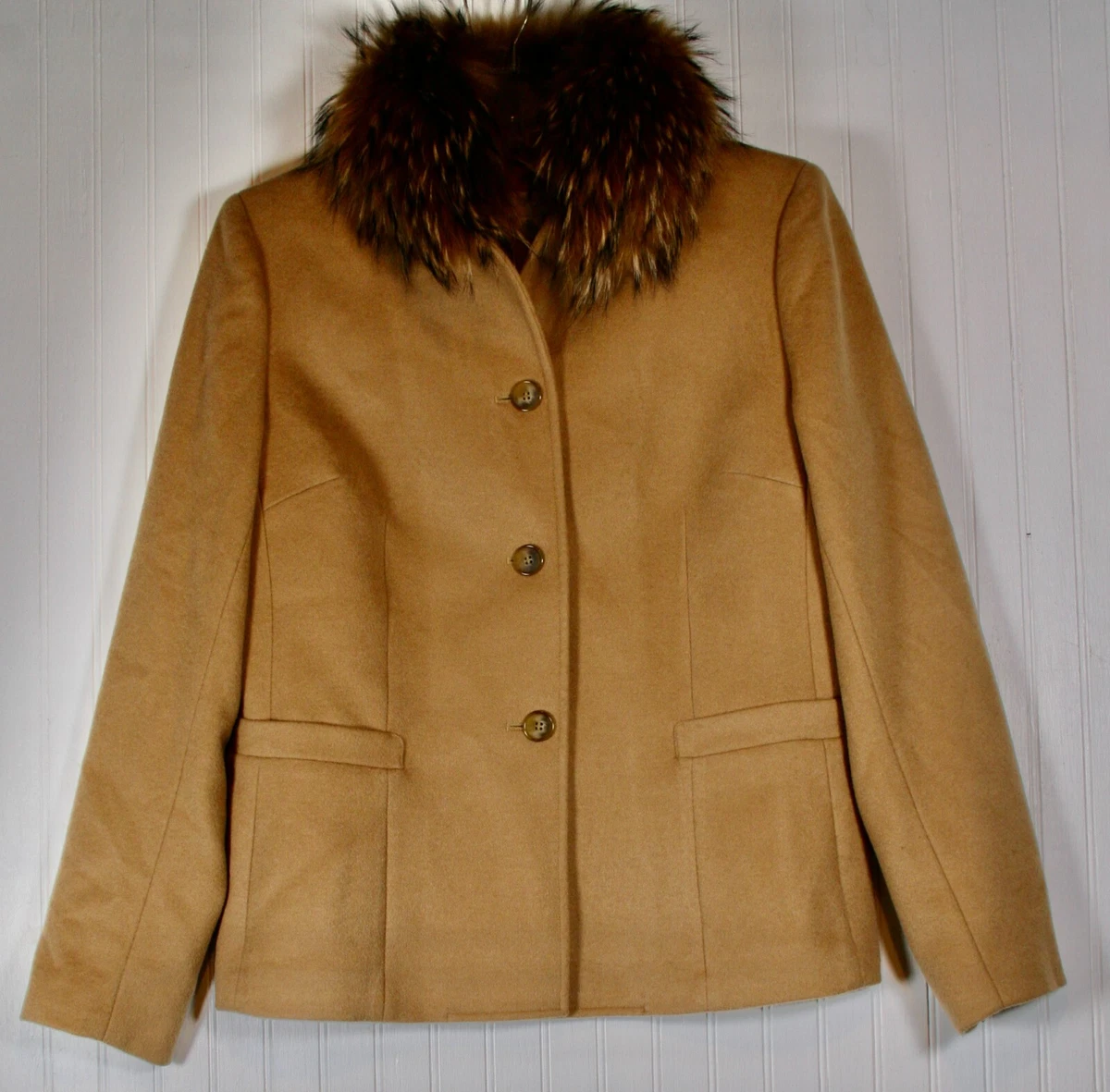 Camel jacket with fur deals collar