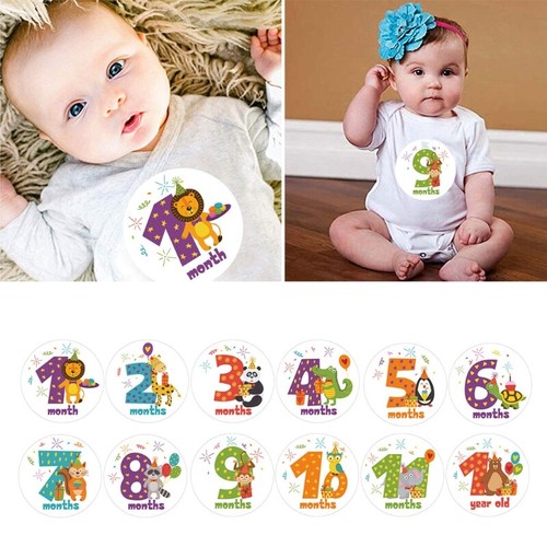 12 Pcs/Set Cartoon Animal Baby Monthly Stickers Photography Commemorative Card - Picture 4 of 8