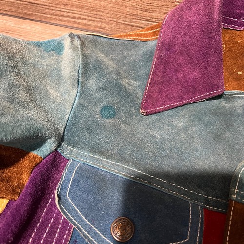 Vintage 60s 70s Suede Patchwork Trucker Jacket Toddler Childrens Prop sz 5 *READ - Picture 13 of 21