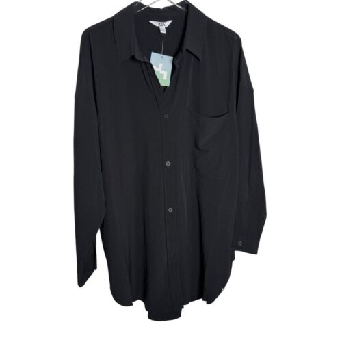 JoyLab Women's Black Long Sleeve Loose Fit Woven Blouse button down shirt sz XXL