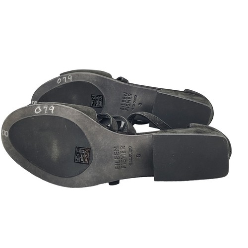 Eileen Fisher women sz 8 Sandal Kyra black Nubck Leather Open Toe Low Heel new - Picture 8 of 8