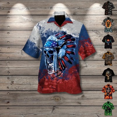 American Flag Skull Hawaiian Shirt - Adults & Youth