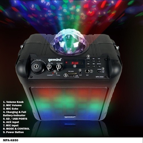 Refurbed MPA-K650 Karaoke Party Speaker Bluetooth® w/ Mic & LED Lights - 150W - Picture 2 of 4