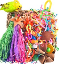 KATUMO Conure Toys, Bird Grass Mat Parakeet Shredder Hanging Toy Cockatiel Fo...