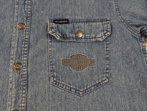 Vintage 90s Harley Davidson Shirt Adult Small Denim Metal Snap Button - Bild 3 von 14