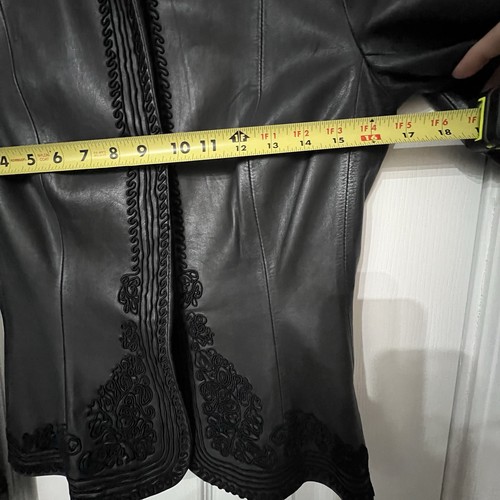 Nicole Farhi schwarze weiche Leder Motorrad Jacke Stickerei Größe 6 - Bild 5 von 6