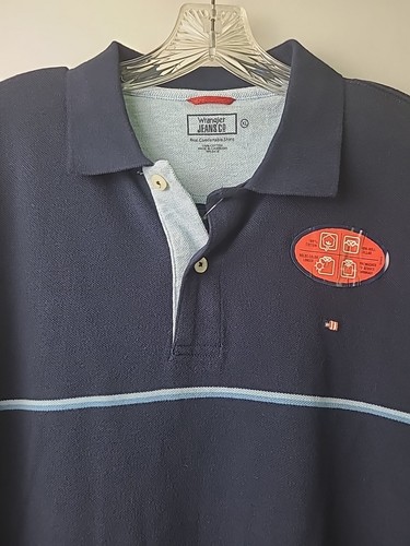 WRANGLER JEANS MEN'S XL NAVY POLO SHIRT CONFORTABLE QUOTER BUTTON 100% COTTON K - Picture 4 of 17