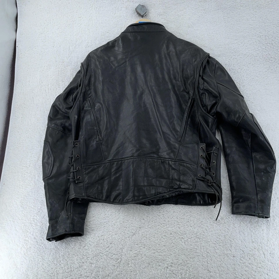 Chaqueta de cuero Walter Dyer para hombre 44 negra motocicleta motociclista cremallera delantera EE. UU. Foto 4 de 4