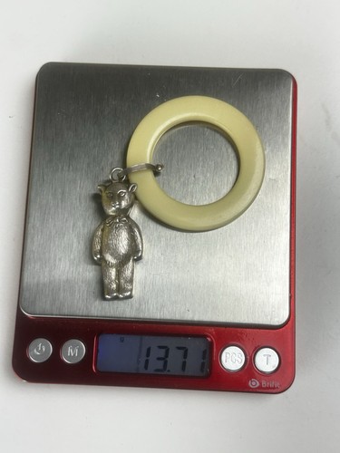 Sterling Silver .975 TEDDY BEAR RATTLE TEETHING RING Hallmarked Ship Worldwide - Picture 13 of 13