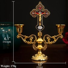 Orthodox Cross Candlestick Jesus Metal Gold-plated Church Home Religious Gifts