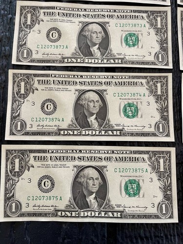 Lot Of 11 Sequential 1969 One Dollar Bills Notes $1 About Uncirculated (AU) - Picture 14 of 18