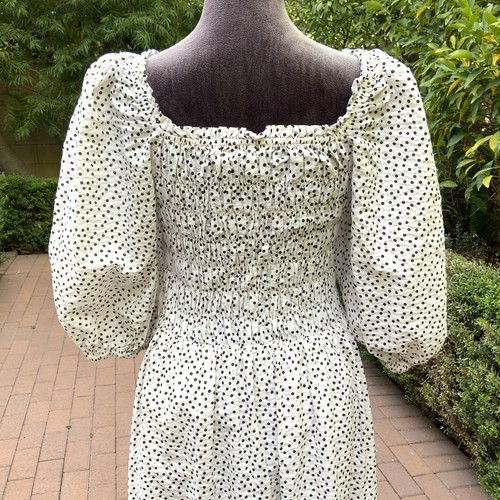 JUST FEMALE Midi Dress Organic Cotton Size 38 Avi Polka Dot Smocked Puff Cottage - Picture 14 of 20