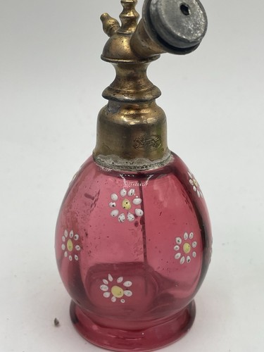 3 Antique Bohemian Cut Crystal Perfume Bottle Atomizer Hand Painted. From 1901 - Picture 3 of 5
