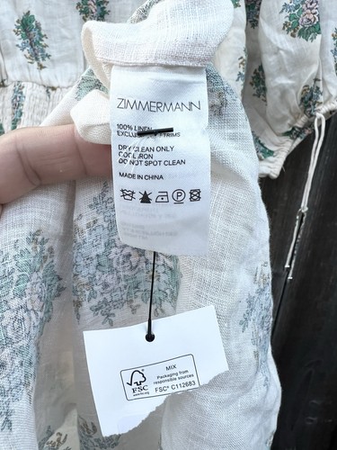 Vestido ramo floral Zimmermann (talla 0) para mujer (color marfil) (100 % lino) ¡NUEVO! - Imagen 6 de 12