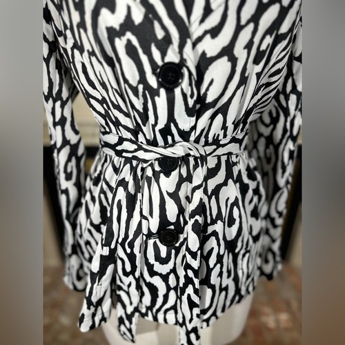 Vintage Brandon Thomas Blazer L Black White Animal Print Lightweight Career - Picture 3 of 11