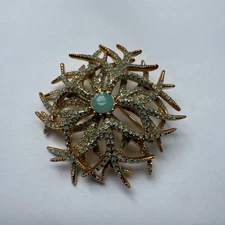 Joan Rivers Aqua Opalescent Enchanted Forest Brooch Pin GoldTone Signed