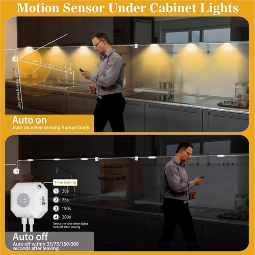 Luces con sensor de movimiento debajo del gabinete, 3 enchufables de color blanco, interior para cocina... - Imagen 2 de 6