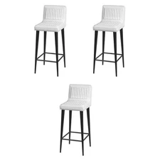 Pemberly Row Set of 3 32.5" Seat Height Leather and Iron Bar Stools in White