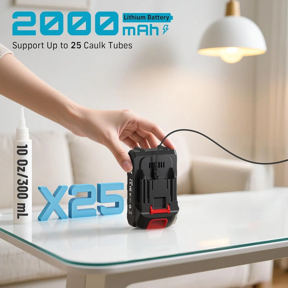 Pistola de calafateo eléctrica SEESII 29 oz, pistola de calafateo inalámbrica batería 2000 mAh, antigoteo Foto 4 de 4