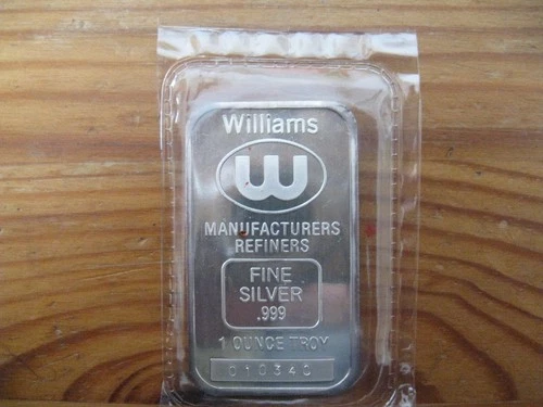 Collectible 1 oz 999 Fine Silver Williams Manufacturers Refiners Bar -010340
