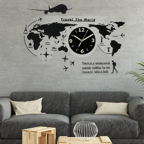 1 Set Acrylic Wall Clock Creative World Map Wall Hanging Clock for Office Home - Picture 8 of 10