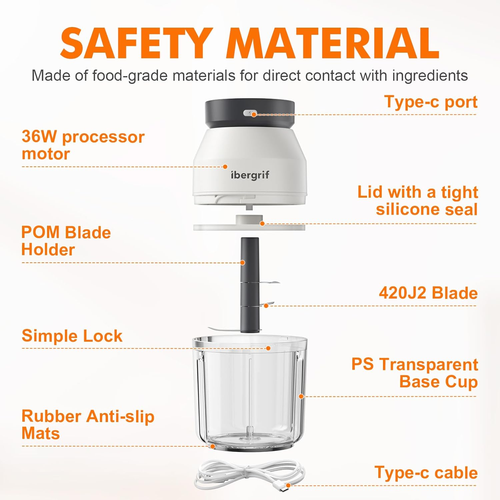 M503 Mini Tritatutto Elettrico, Robot Tritatutto Da Cucina 400Ml, Ricarica USB, - Foto 8 di 12