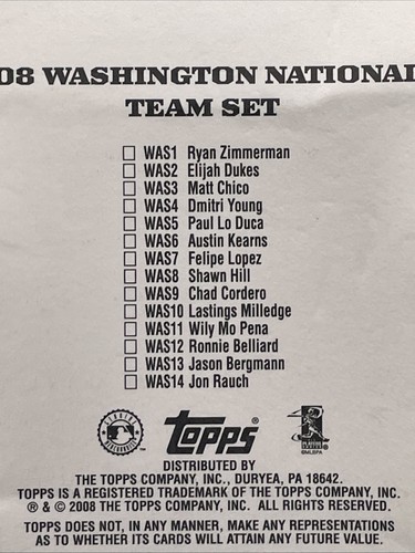 2008 Topps Washington Nationals ~ 14 card sealed ~ Original Prepackaging - Picture 3 of 3