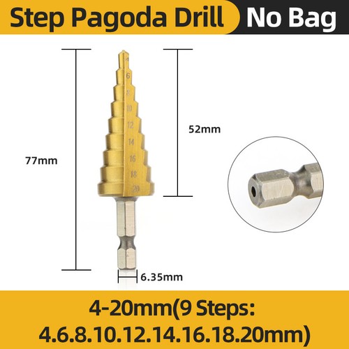 HSS Titanium Step Drill Bit Conical Stage Drill For Metal Wood High Speed Steppe - Foto 21 di 24