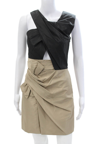 3.1 Phillip Lim Womens Silk Two-Toned Oned Shoulder Pencil Dress Black Size 2