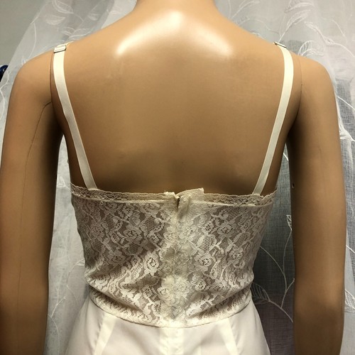 1950s vtg St Michael Stiff Noisy Nylon Taffeta Back Zip Full Slip Lace Top Sz 14 - Picture 6 of 22
