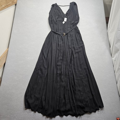 Ann Taylor plissiertes Maxi Swing Kleid Damen Large schwarz Accordian Toga tiefer Ausschnitt - Bild 4 von 16