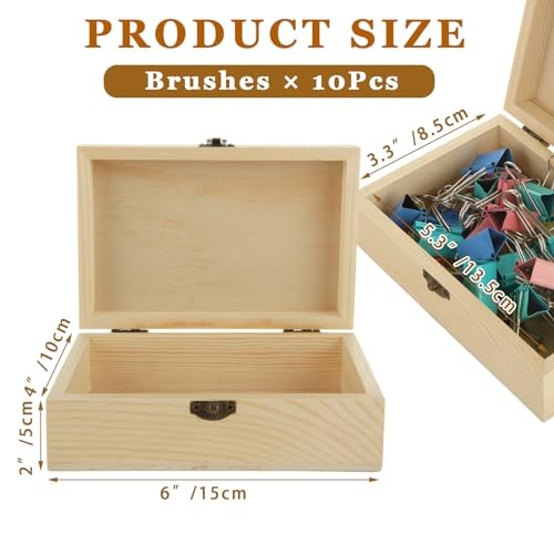 12 Pcs Unfinished Wooden Boxes - 6" 4" 2" Wood Craft Boxes with Hinged Lid, - Picture 3 of 8
