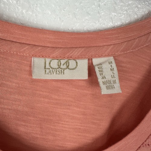 Logo Lavish Lori Goldstein Top Women Medium Coral Crochet Lace Ruffle Boho - Picture 6 of 11