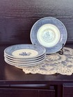 Vintage Currier And Ives, Low Water, Plates, 6 In, Cobalt Blue, Set Of 6