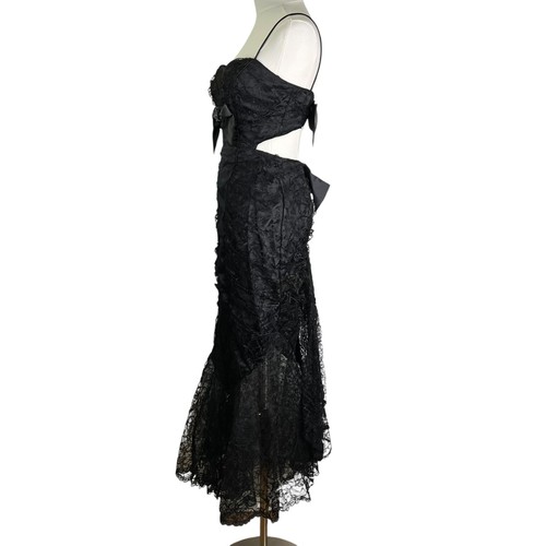 Abito body sirena vintage Karen Okada Climax anni 80 90 nero pizzo raso fiocco - Foto 4 di 9