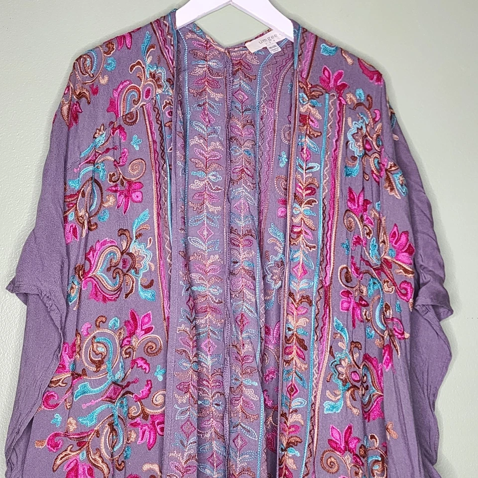 Umgee Kimono Plumero Artístico Bordado Floral Boho Festival Cubre XL/XXL Foto 4 de 4