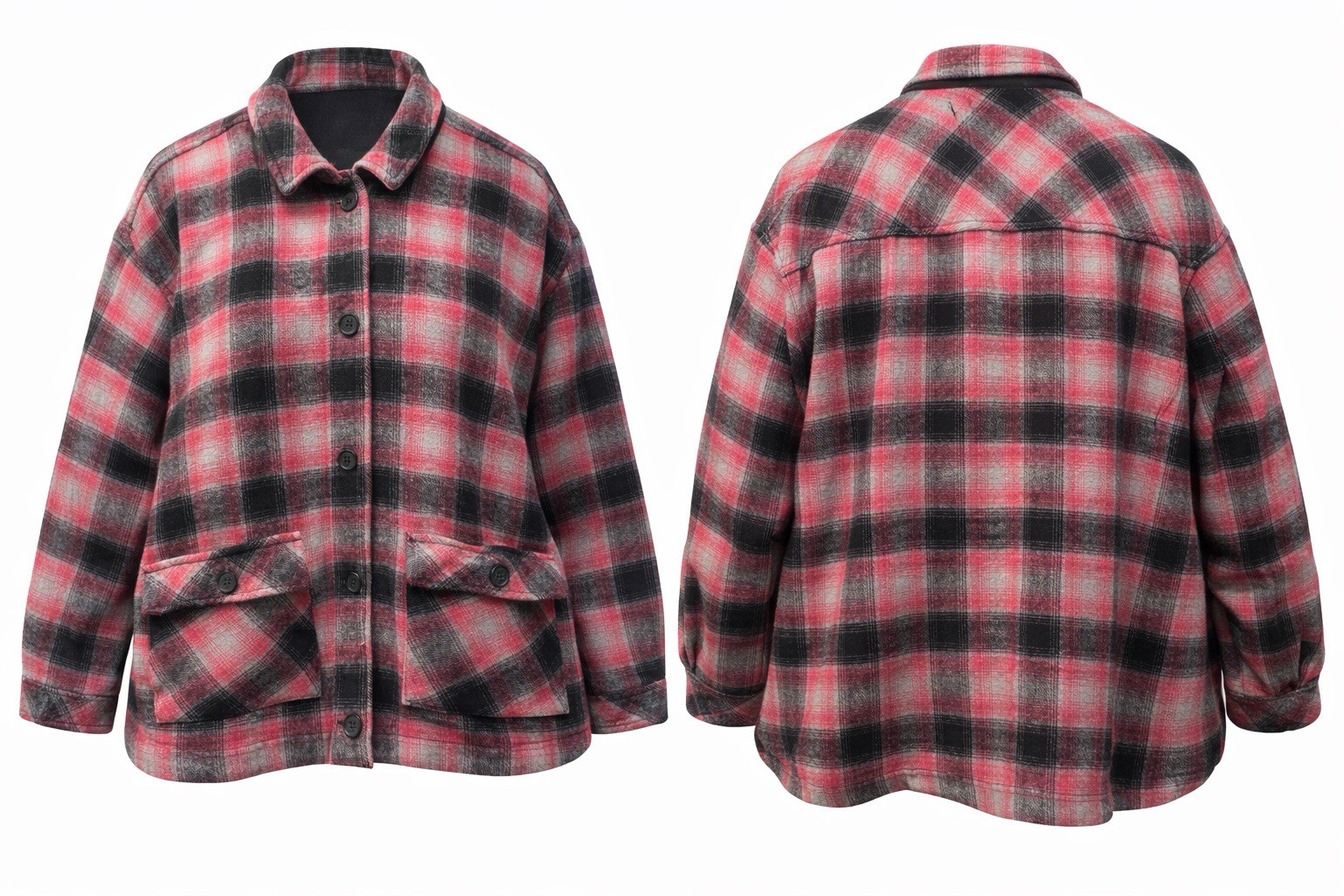 Torrid Plaid Jacket Womens Size 2 Pink  Button Front Plus Size Shacket B10#4