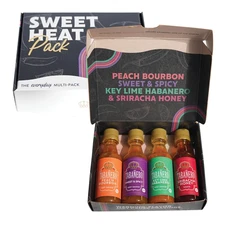 Tabañero Variety Hot Sauce Gift Set, 4 Pack, Kit Includes Peach Bourbon, Srirach