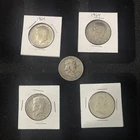 Lot of Five (5) Coins junk Silver  Kennedy / Franklin half dollars 90% Silver