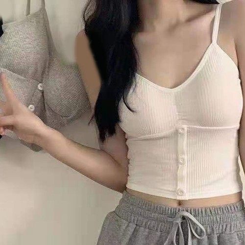 (White)Women Tank Top Spaghetti Strap V Neck Backless Wireless Tank Top For ZZ - Picture 10 of 12