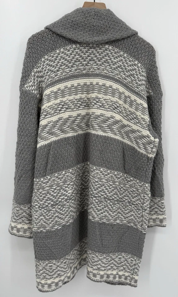 Lucky Brand Sweater Womens Large Gray Acrylic Wool Long Heavy Aztec Boho Open - Image 2 of 4