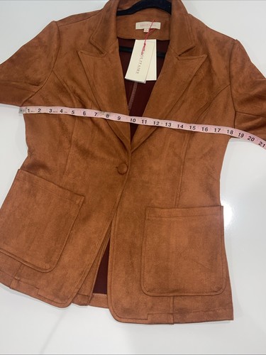 Neu mit Etikett Solitaire Wildlederimitat Blazer Jacke 1 Knopf Taschen Größe Large - Bild 6 von 6