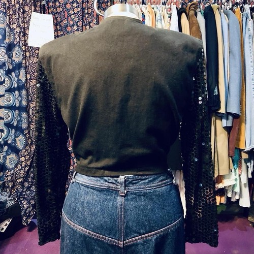 Amazing mid-90s black denim jacket with sheer sequined sleeves Hiphop Friends - Picture 2 of 8