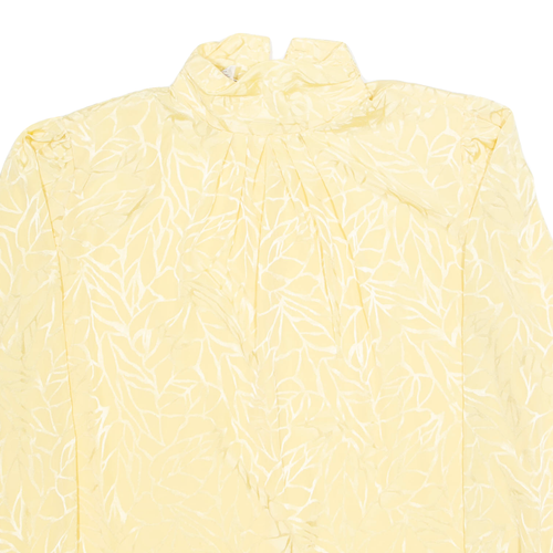 Vintage BANKERS CLUB Womens Printed Blouse Yellow High Neck 90s Geometric M - Picture 2 of 6