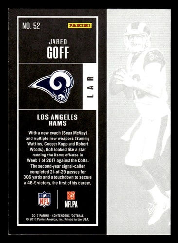 Boleto de campeonato Contenders #52 Jared Goff 2017 #d/99! RAMS - Imagen 2 de 2
