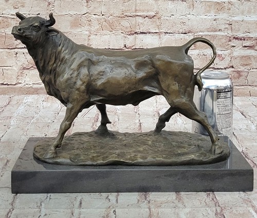 Signed Barye Male Bull Bronze Sculpture Figurine Art Deco Animal Statue Figure - Picture 2 of 10