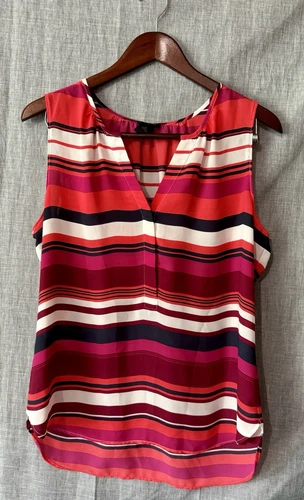 Ann Taylor Vibrant Striped Sleeveless Top Red Pink Summer Blouse