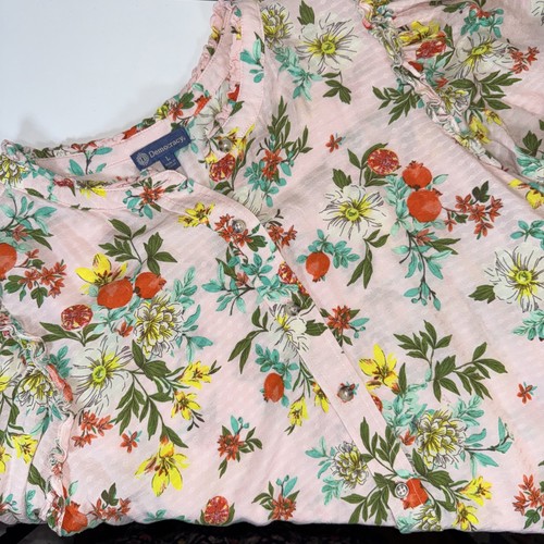 Democracy Peasant Button Down Blouse L Womens Floral Boho Ruched Balloon Sleeve - Picture 1 of 15